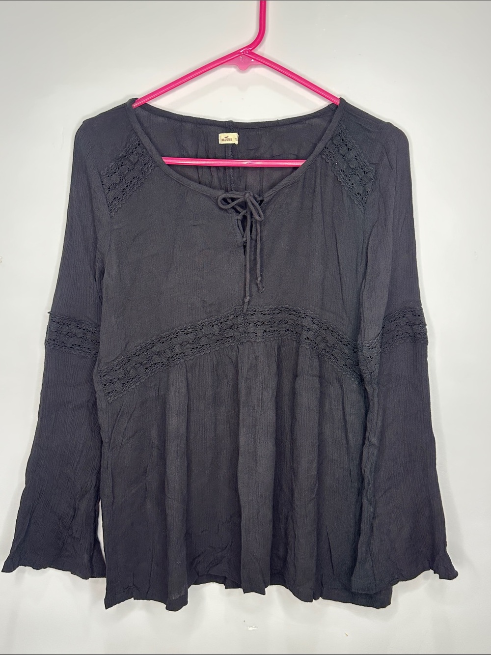Hollister Black Lace-Trim Peasant Tunic